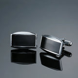 Abotoaduras de camisa francesa para homens, Metal retangular preto esmaltado, estilo clássico, acessórios de moda, atacado