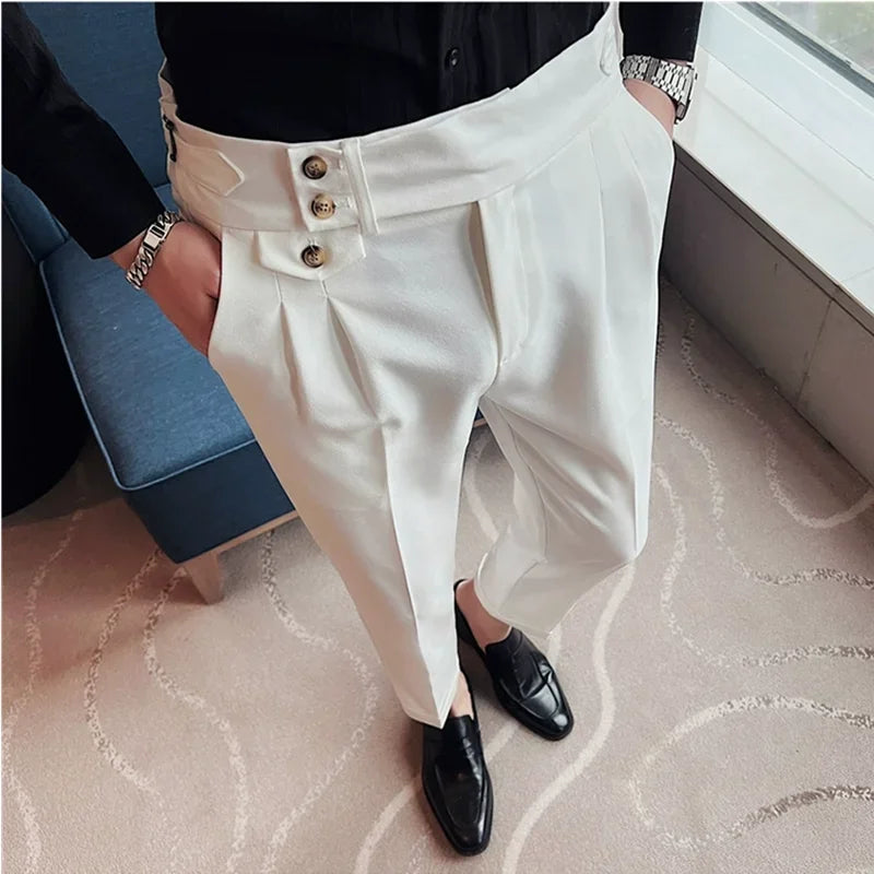 Calça Social Masculina Slim Fit Cintura Alta