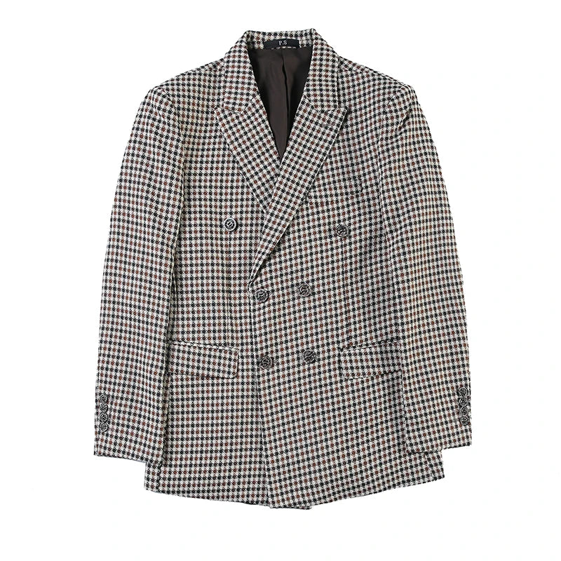 Estilo britânico fino ajuste houndstooth blazer para homens 2023 moda duplo breasted negócios escritório vestido de casamento terno jaqueta