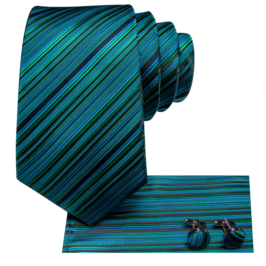 Conjunto clássico de gravata de seda masculino, gravata, listrada azul bordô, lenço elegante, abotoaduras, moda luxo, 3 peças