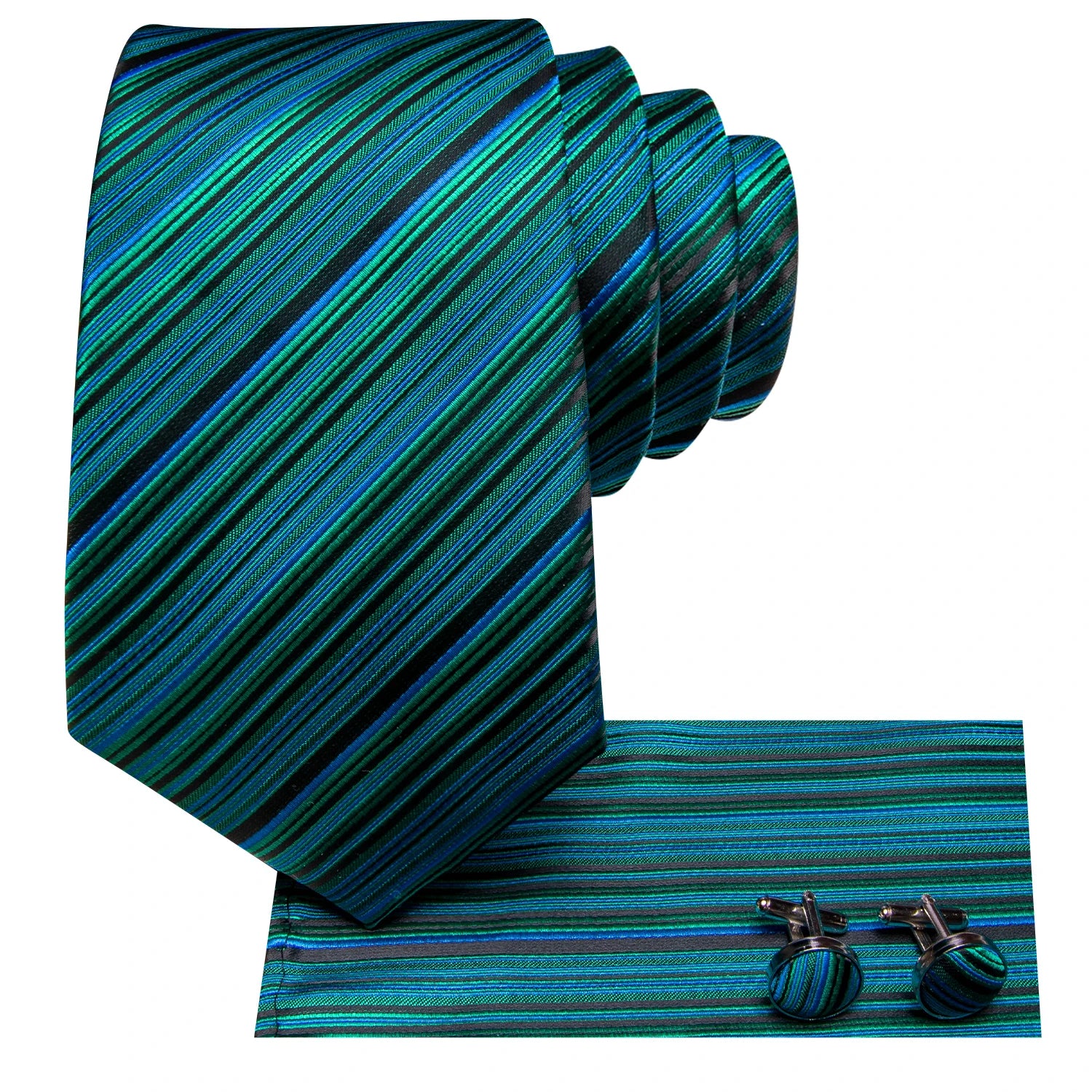 Conjunto clássico de gravata de seda masculino, gravata, listrada azul bordô, lenço elegante, abotoaduras, moda luxo, 3 peças