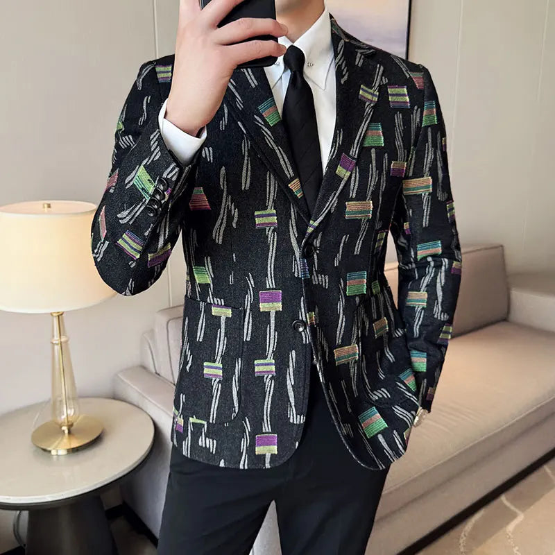 2025 novo luxo denim jacquard terno casacos moda masculina fino ajuste terno casual festa de negócios casaco uniforme casamento social fraque