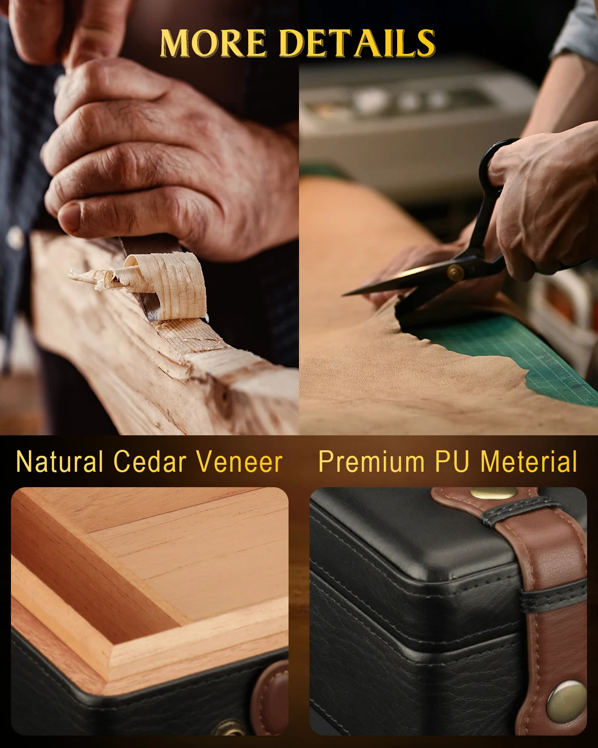 Humidor de charutos, caixa de umidificador de viagem com tampo de vidro, medidor de higrômetro de umidificador, caixa de charuto forro de madeira de cedro até 50 peças