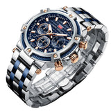 Mini foco analógico vestido de quartzo relógio masculino prata azul pulseira de aço inoxidável cronógrafo relógio de pulso luminoso com data 24 horas 0470