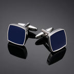 Abotoaduras de esmalte azul quadrado para homens, camisa francesa, material de cobre, acessórios para casamento, moda, atacado