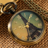 Bronze Moda Paris Torre Eiffel Notre Dame Design Relógio de Bolso de Quartzo LE LOUVRE Colar Pingente Arte Lembrança Relógios