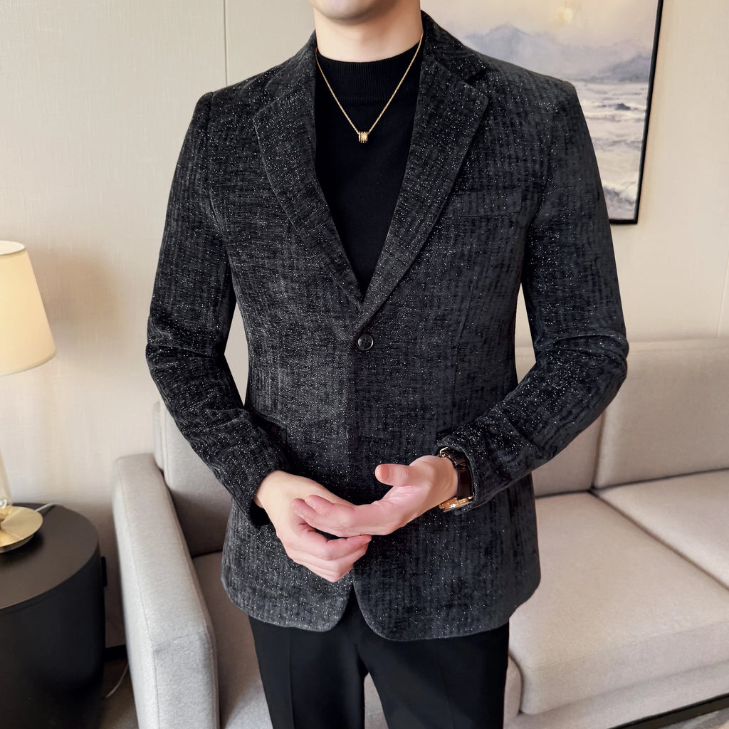 Alta qualidade veludo masculino moda negócios casual terno jaqueta nova cor sólida coreano fino ajuste terno de casamento social blazer 5xl-m