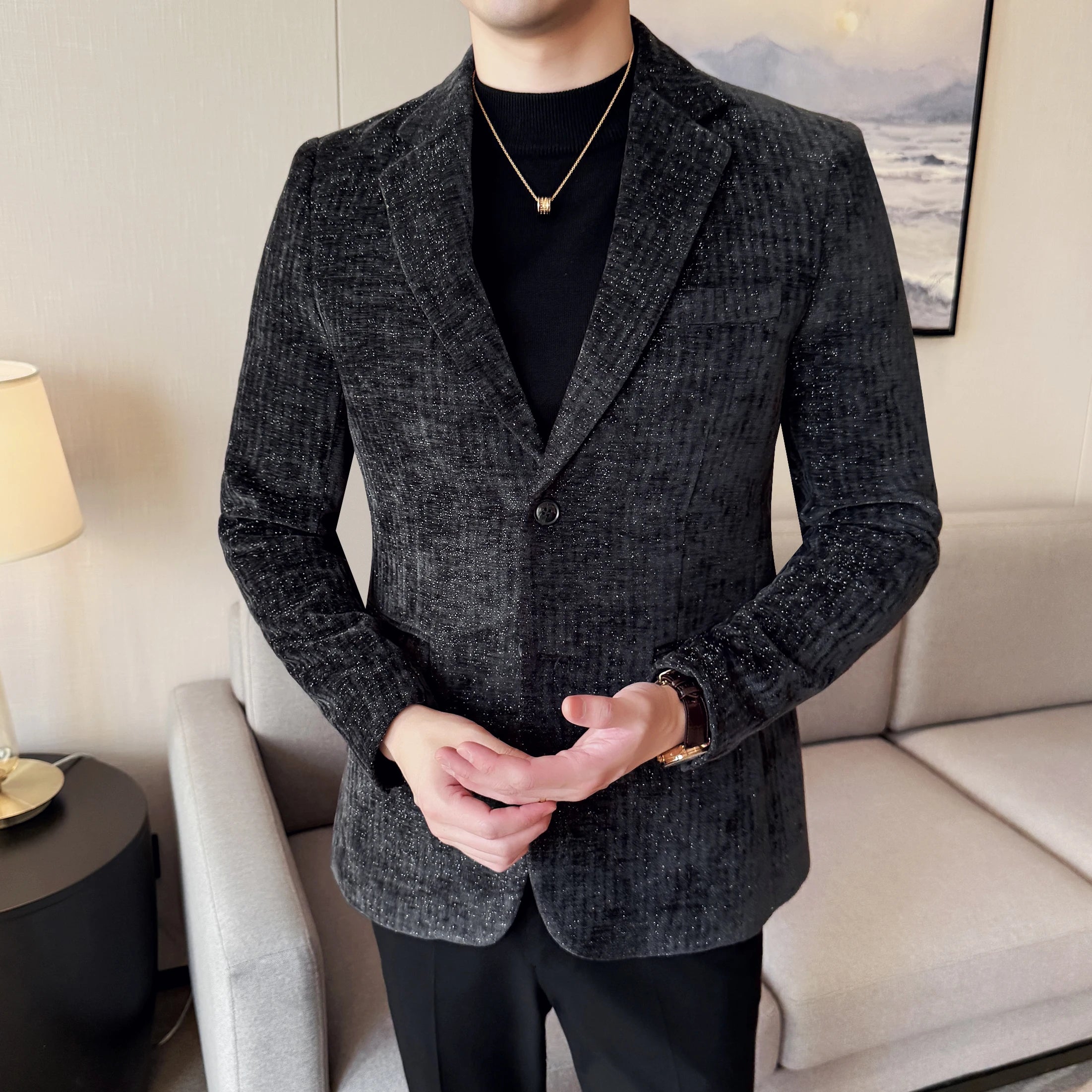 Alta qualidade veludo masculino moda negócios casual terno jaqueta nova cor sólida coreano fino ajuste terno de casamento social blazer 5xl-m