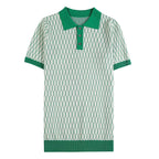 Xadrez de diamante masculino malha camisa polo, seda gelo, manga curta, slim fit, camiseta lapela, streetwear plus size, 4XL, verão, 2023