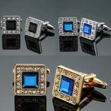 Camisa francesa masculina abotoaduras Material de cobre, abotoaduras de cristal azul quadrado, acessórios para casamento, atacado, moda