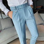 Calça de terno de cintura alta monocromática estilo britânico masculina, calça formal de negócios, calça escritório casual fina, alta qualidade, nova, 2022