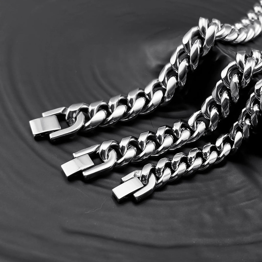 Vnox-Pulseiras de Corrente Cubana para Homens e Mulheres, Aço Inoxidável Sólido, Pulseira Curb Link, Jóias, 6mm, 8mm, 10mm, 12mm