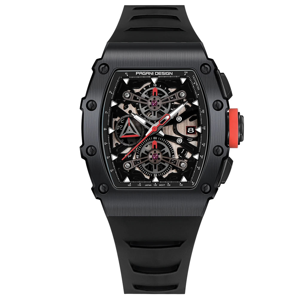 2023 pagani design novo 40mm em forma de balde oco lazer moda masculina relógio de quartzo vidro safira relógio de quartzo