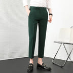 Verão nova cor sólida negócios calças casuais masculino fino ajuste social terno pant formal escritório tornozelo comprimento calças streetwears 36-29