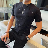 Verão masculino manga curta t camisas moda coreana estrela polvilhada fino ajuste gola redonda casual camiseta versátil roupas masculinas 4xl