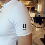 Camiseta bordada de luxo masculina, manga curta, slim fit, T elástica apertada, pulôver, camiseta casual de fitness, alta qualidade, verão, 2022