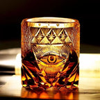 Olho de deus edo kiriko copo de vinho corte à mão âmbar cristal copo de uísque símbolo de energia high end brandy snifter rock vidro para chefe