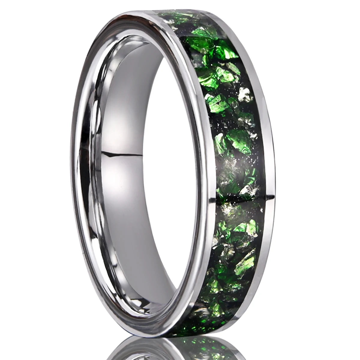 Anel de tungstênio de cristal verde 6mm para homem anillos bague homme pareja de compromiso joias da moda alianças de casamento anéis de noivado