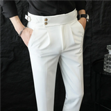 Alta qualidade estilo italiano calças de terno de cintura alta moda napolitan masculino fino ajuste escritório de negócios calças de casamento social