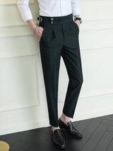 Alta qualidade estilo italiano calças de terno de cintura alta moda napolitan masculino fino ajuste escritório de negócios calças de casamento social