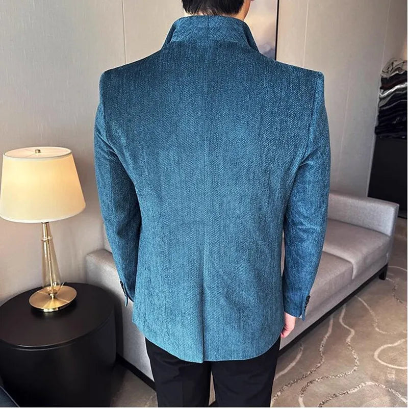 Novo estilo chinês gola moda casual terno jaqueta outono inverno novo fino ajuste negócios formal festa de formatura social smoking