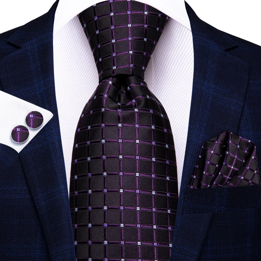 Hi-tie moda 8.5cm preto cinza floral masculino elegante gravata lenço abotoaduras conjunto acessórios de festa de casamento presente para homem gravat