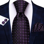 Hi-tie moda 8.5cm preto cinza floral masculino elegante gravata lenço abotoaduras conjunto acessórios de festa de casamento presente para homem gravat