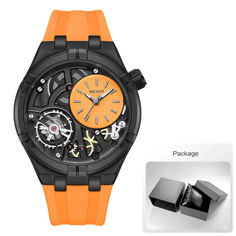 MEGIR Laranja Esporte Relógio Analógico para Homens Moda Relógio de Pulso de Quartzo À Prova D 'Água com Mãos Luminosas Pulseira de Silicone MN8111