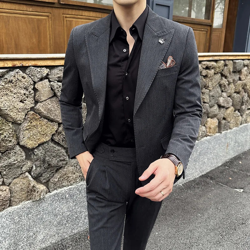 (Jaqueta + calça) ternos masculinos de luxo, slim fit, 2 peças, alta qualidade, estilo italiano, casamento, festa social, smoking, roupas masculinas