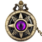 Exquisite Emerald-Green Stone Bronze Case Quartz Pocket Watch, Simples Dial Branco Cadeia Relógio, Colar Pingente para Homens e Mulheres