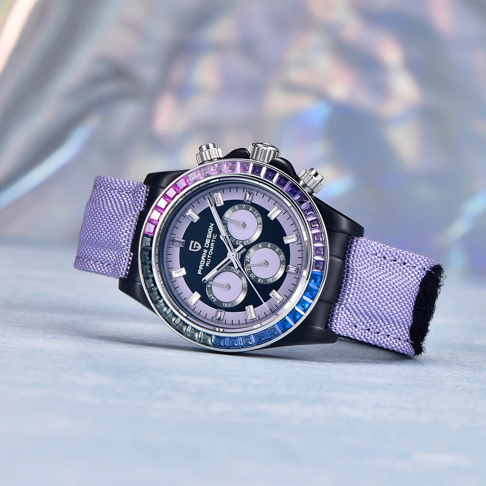 Pagani design novo 40mm arco-íris moldura cronógrafo safira relógio mecânico automático masculino aço inoxidável à prova dwaterproof água