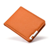 Carteira masculina portátil de couro pu carteira de cartão de crédito premium carteira curta ultrafina para porta-cartões