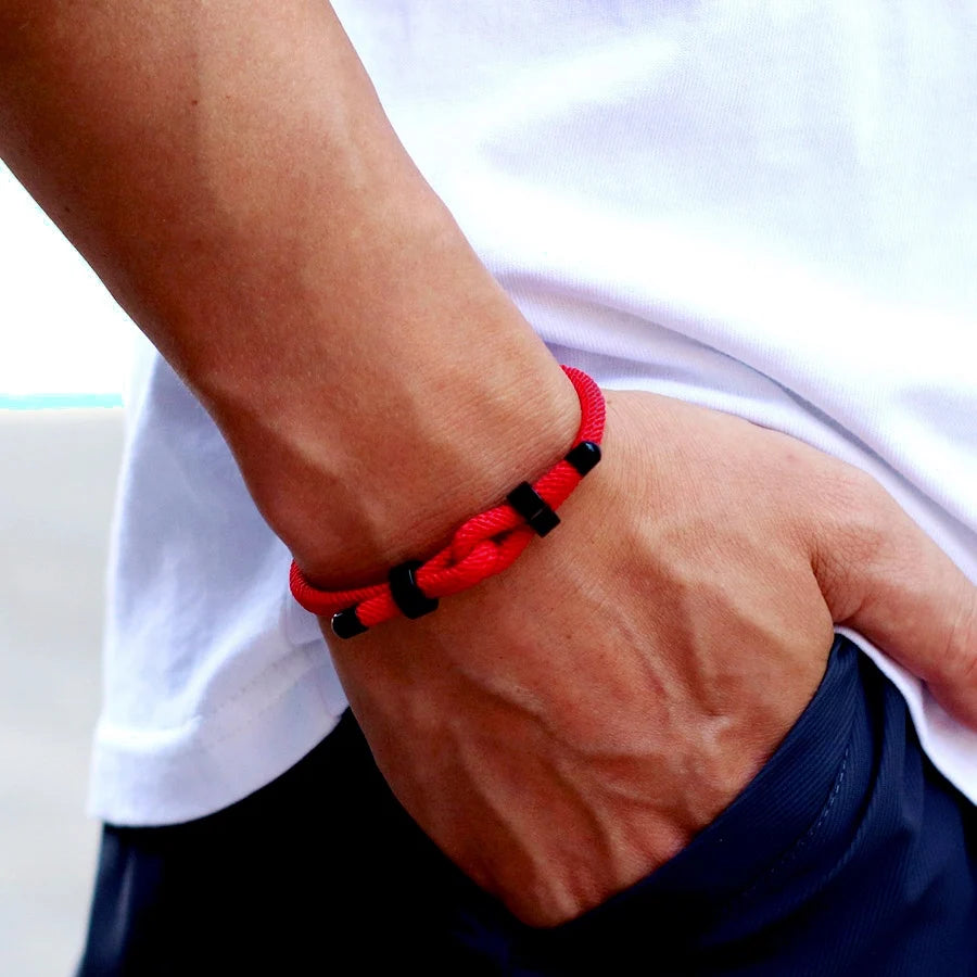 Pulseira ajustável corda vermelha para homens, fecho de aço inoxidável, braclet de ciclismo ao ar livre, grau A, corda de 4mm, presente para ele