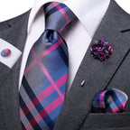 Gravata de negócios de seda azul claro sólido 2023 novo hi-tie designer gravata masculina luxo 8.5cm lenço abotoadura broche gravata de casamento para homem