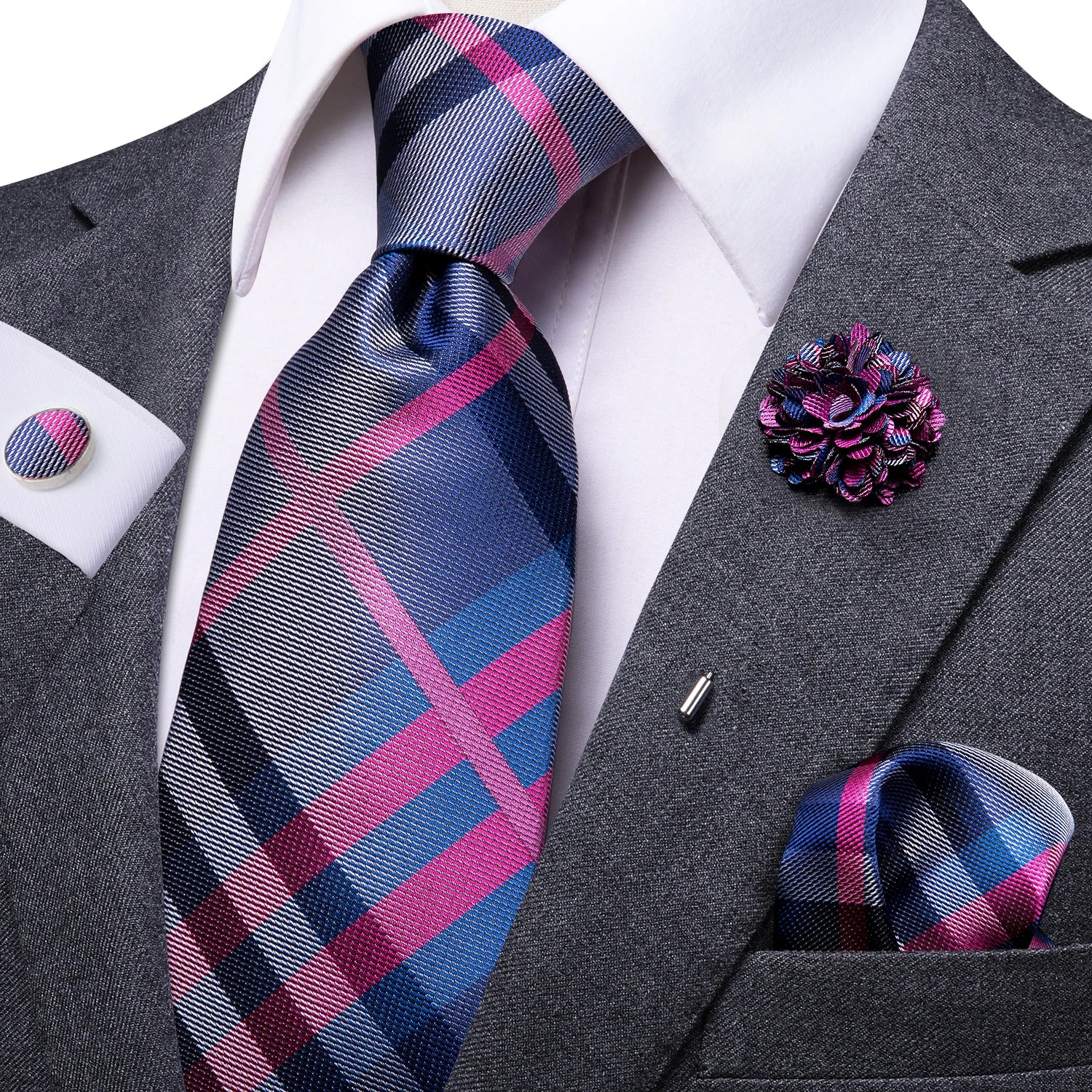 Gravata de negócios de seda azul claro sólido 2023 novo hi-tie designer gravata masculina luxo 8.5cm lenço abotoadura broche gravata de casamento para homem