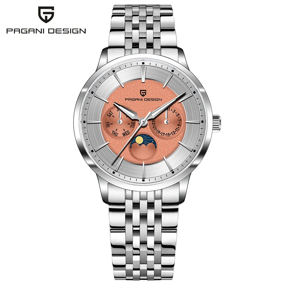 Pagani Design Novo 40mm Fase da Lua Multifuncional Relógio Masculino 100m À Prova D 'Água Vidro Safira Relógio de Quartzo Masculino