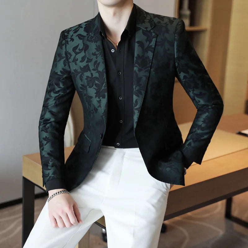 2025 primavera luxo high-end jacquard terno masculino casacos estilo britânico masculino fino ajuste casual noivo vestido de casamento festa terno blazers