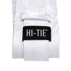 Hi-tie paisley branco texturizado gravata masculina elegante e elegante gravatas masculinas abotoaduras bolso quadrado banquete casamento