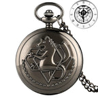 Vintage preto fullmetal alchemist relógio de bolso quartzo steampunk popular edward elric colar corrente fãs cosplay anime relógios