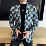 Nova alta qualidade denim jacquard terno jaqueta masculina fino ajuste negócios social formal terno casacos tailcoats roupas masculinas 4xl-m