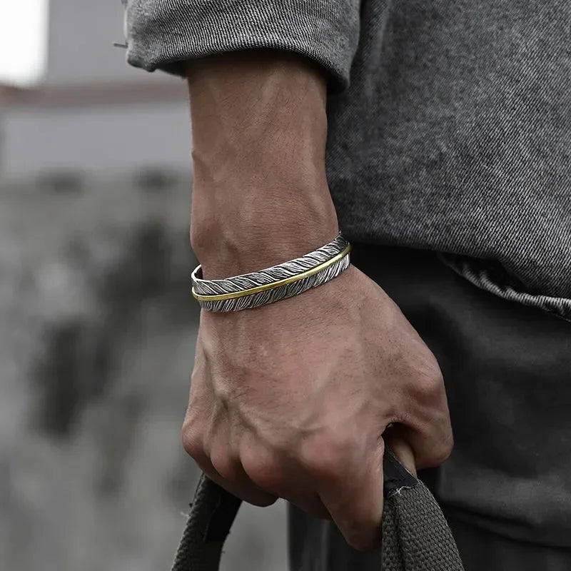 Pulseira de punho simples brilhante de dupla camada de aço inoxidável adequada para homens e mulheres pulseira de punho de duas cores joias de casal