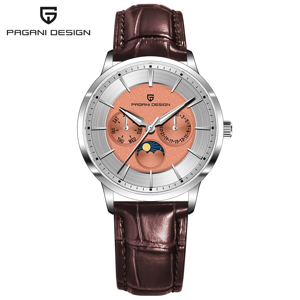 Pagani Design Novo 40mm Fase da Lua Multifuncional Relógio Masculino 100m À Prova D 'Água Vidro Safira Relógio de Quartzo Masculino
