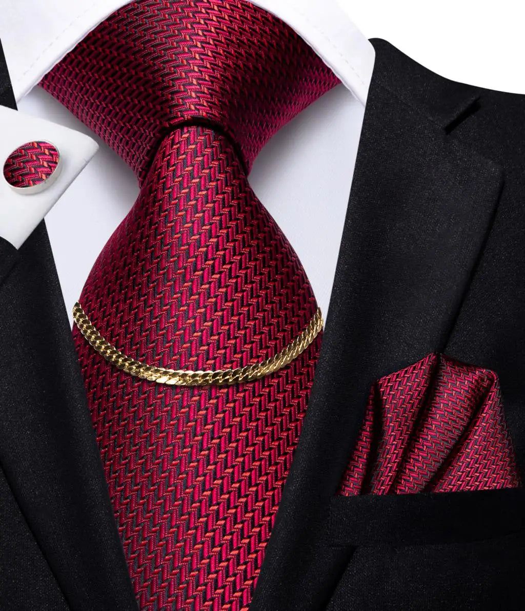 Hi-Tie-Gravatas de seda xadrez de luxo masculinas, conjunto de abotoaduras, design preto, presente de casamento, corrente de gravata moda