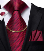 Hi-Tie-Gravatas de seda xadrez de luxo masculinas, conjunto de abotoaduras, design preto, presente de casamento, corrente de gravata moda
