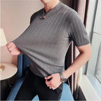 2024 verão malha elasticidade t camisa masculina meia gola alta manga curta casual fino ajuste camisola topos t clube social camiseta