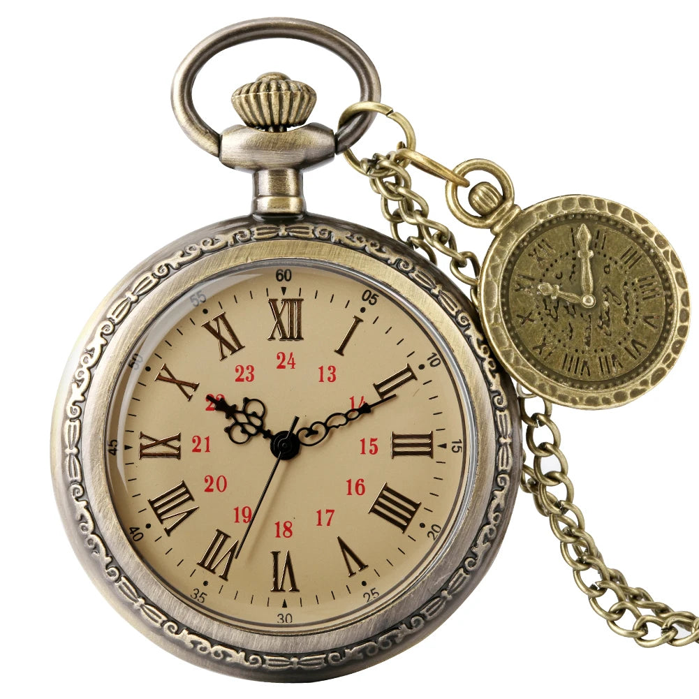 Vintage antigo cobre steampunk bronze oco engrenagem relógio de bolso de quartzo colar pingente corrente relógio masculino feminino com acessório