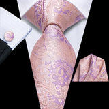 Conjunto clássico de gravata de seda masculino, gravata, floral, rosa, roxo, azul, elegante, lenço, abotoaduras, moda luxuosa, 3 peças