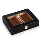 Caixa de armazenamento do humidor do charuto, Parte superior do vidro do cedro, Humidificadores do charuto do desktop, Estojo com acessórios do umidificador para homens, 10-18 charutos