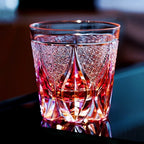 Copo de vinho de cristal rosa de luxo Edo Kiriko Copo de uísque Escultura à mão Padrão de chama Copo de água Licor Brandy Snifter Top Present