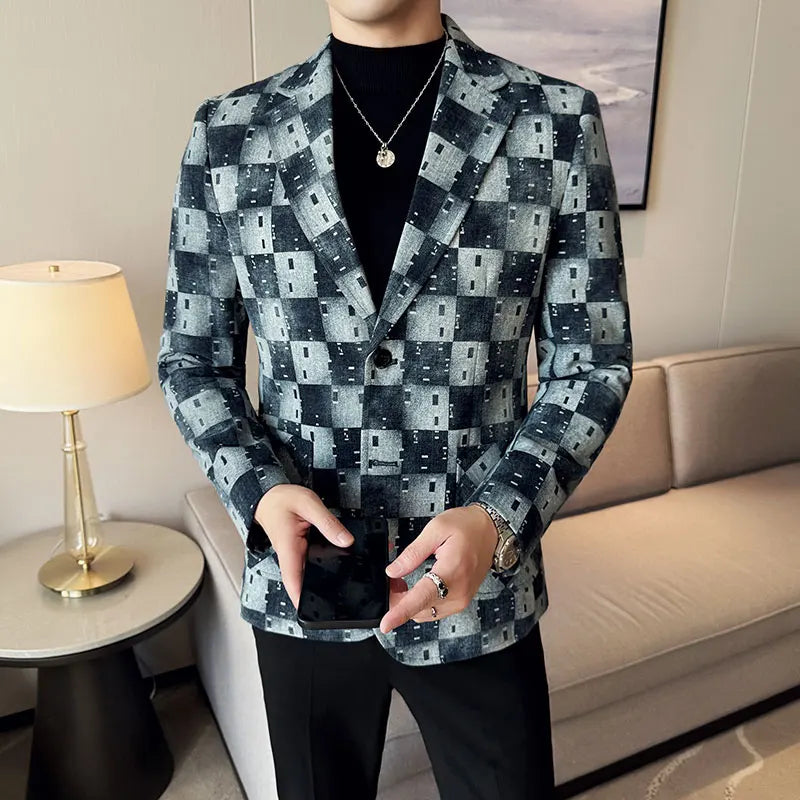 Nova alta qualidade denim jacquard terno jaqueta masculina fino ajuste negócios social formal terno casacos tailcoats roupas masculinas 4xl-m